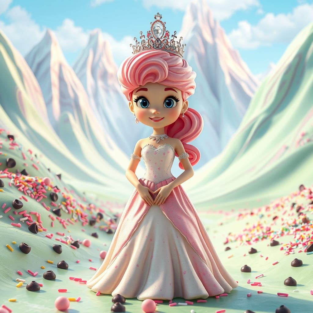 Ice Cream Princess in Dreamy Valley, 3D Render