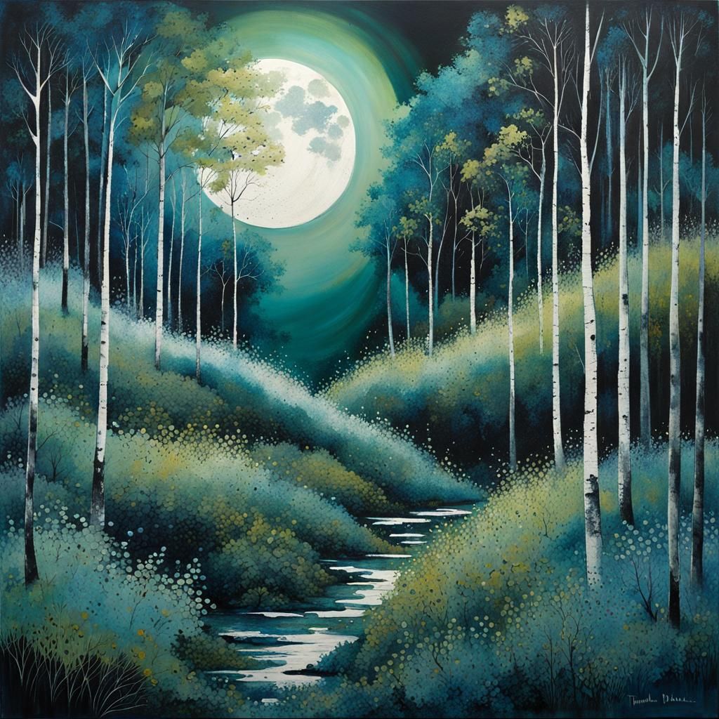 Blue Forest Moonscape in Art Brut Style