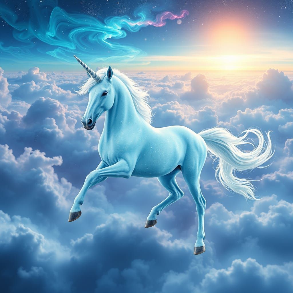 Ethereal Unicorn Galloping Across Cosmic Landscape