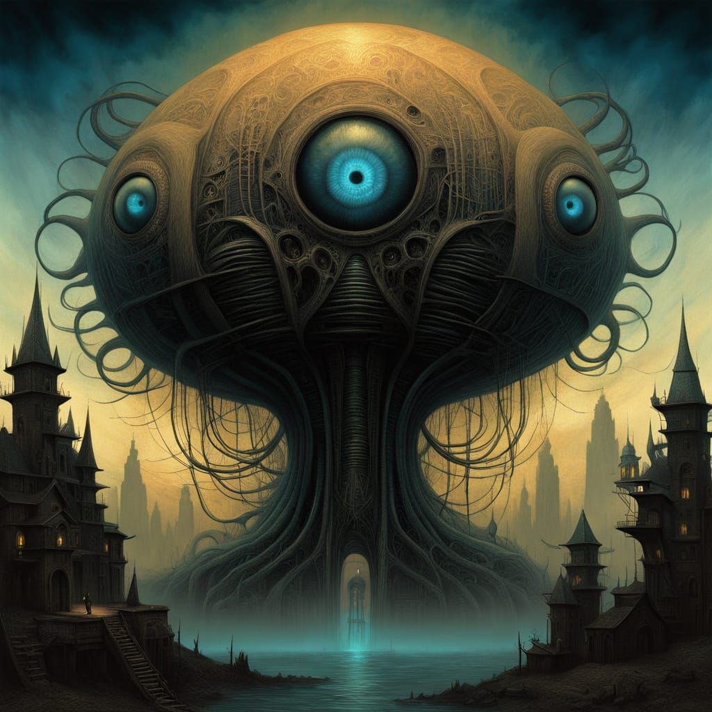Eldritch Biomechanical Monster Dominates Whimsical Fantasy C...