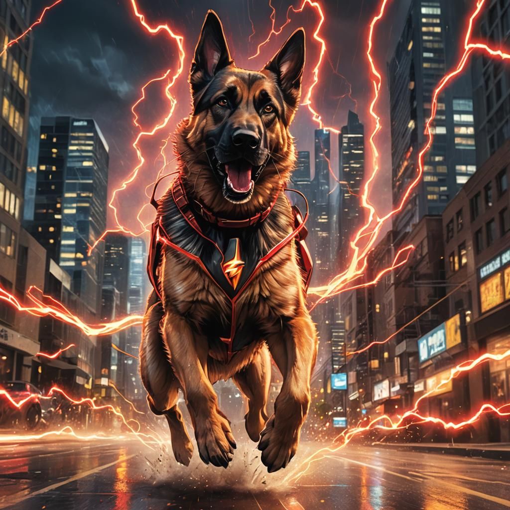 Flash German Shepherd Superhero in Motion