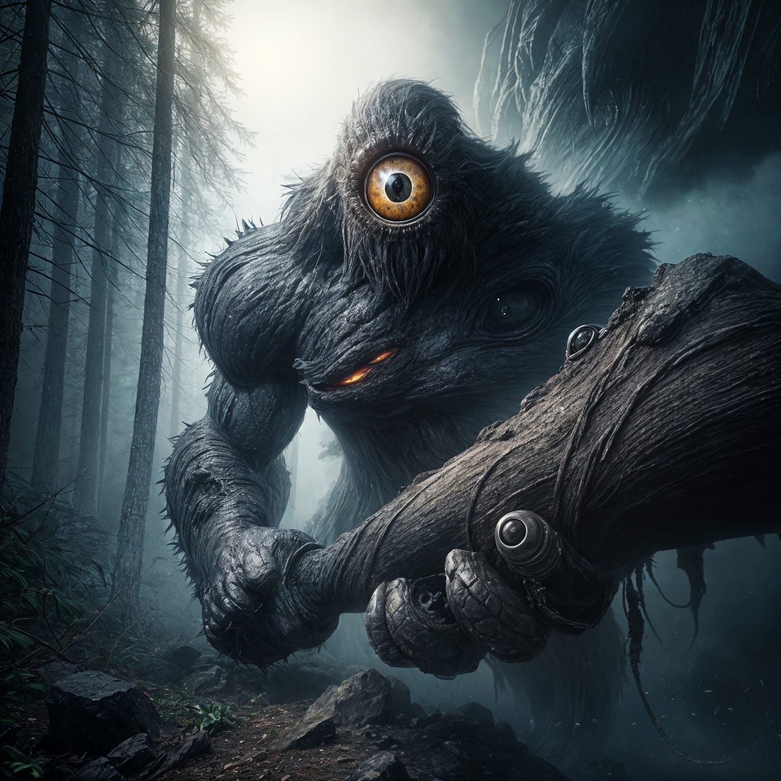 Cyclops in Dark Fantasy Landscape