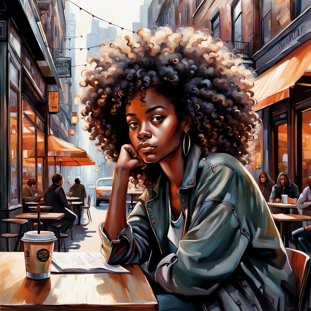 Urban Sketch: Woman in Cafe Contemplates City Life