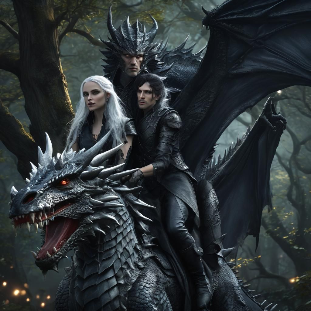 Gothic Vampire Dragon Riders in Enchanted Forest