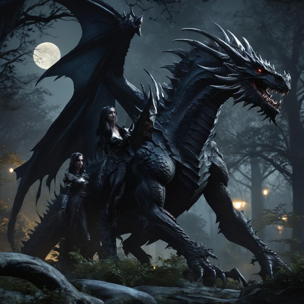 Gothic Vampire and Dragon Ride in Enchanted Forest