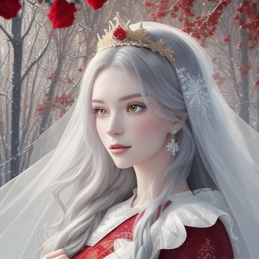 Christmas Bride in Snowy Woods: Watercolor Fantasy Portrait
