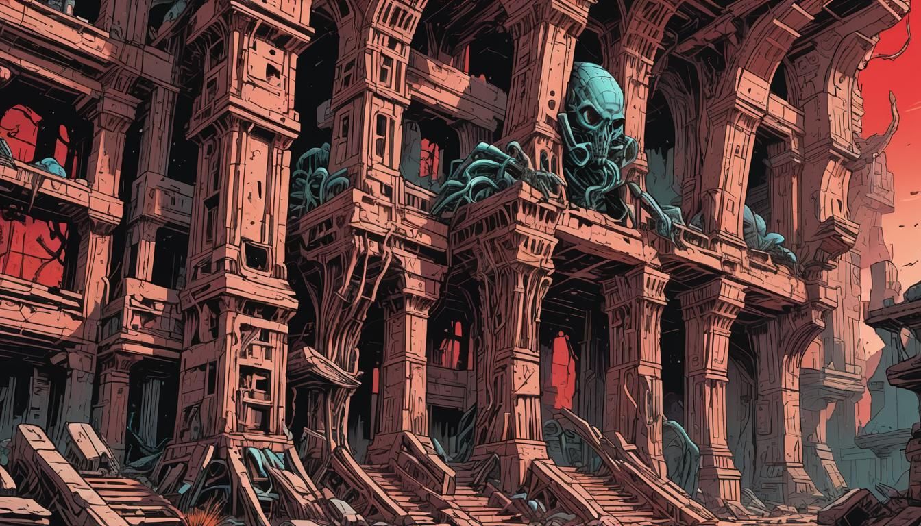 Retro Sci-Fi Ruins on Mars in Comic Book Style