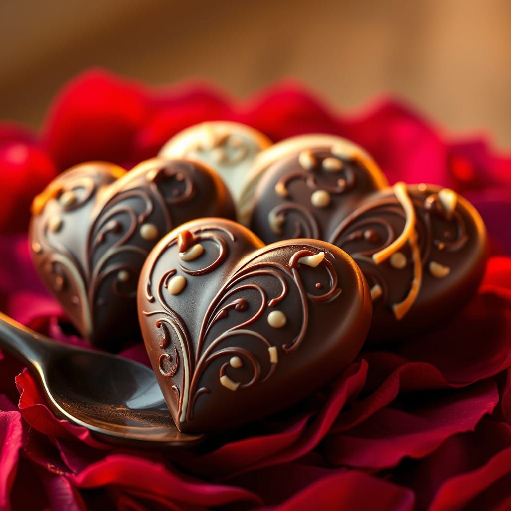 Luxurious Chocolate Hearts in Golden Light