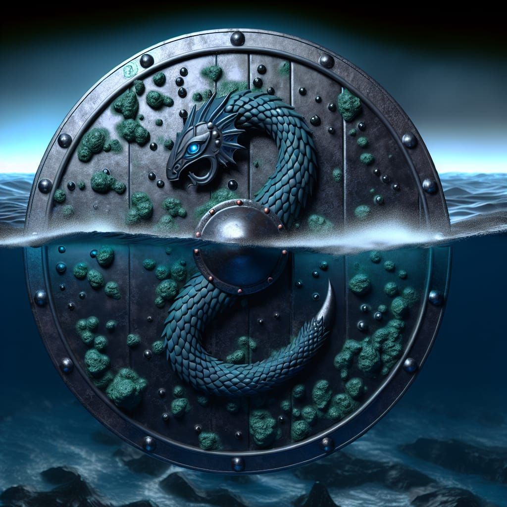 Viking Shield with Sea Serpent in Dark Fantasy Style