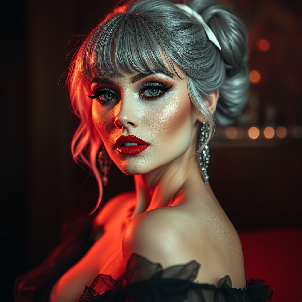 Glamour Seductress in Lavish Attire: Fashion-Style Drawing