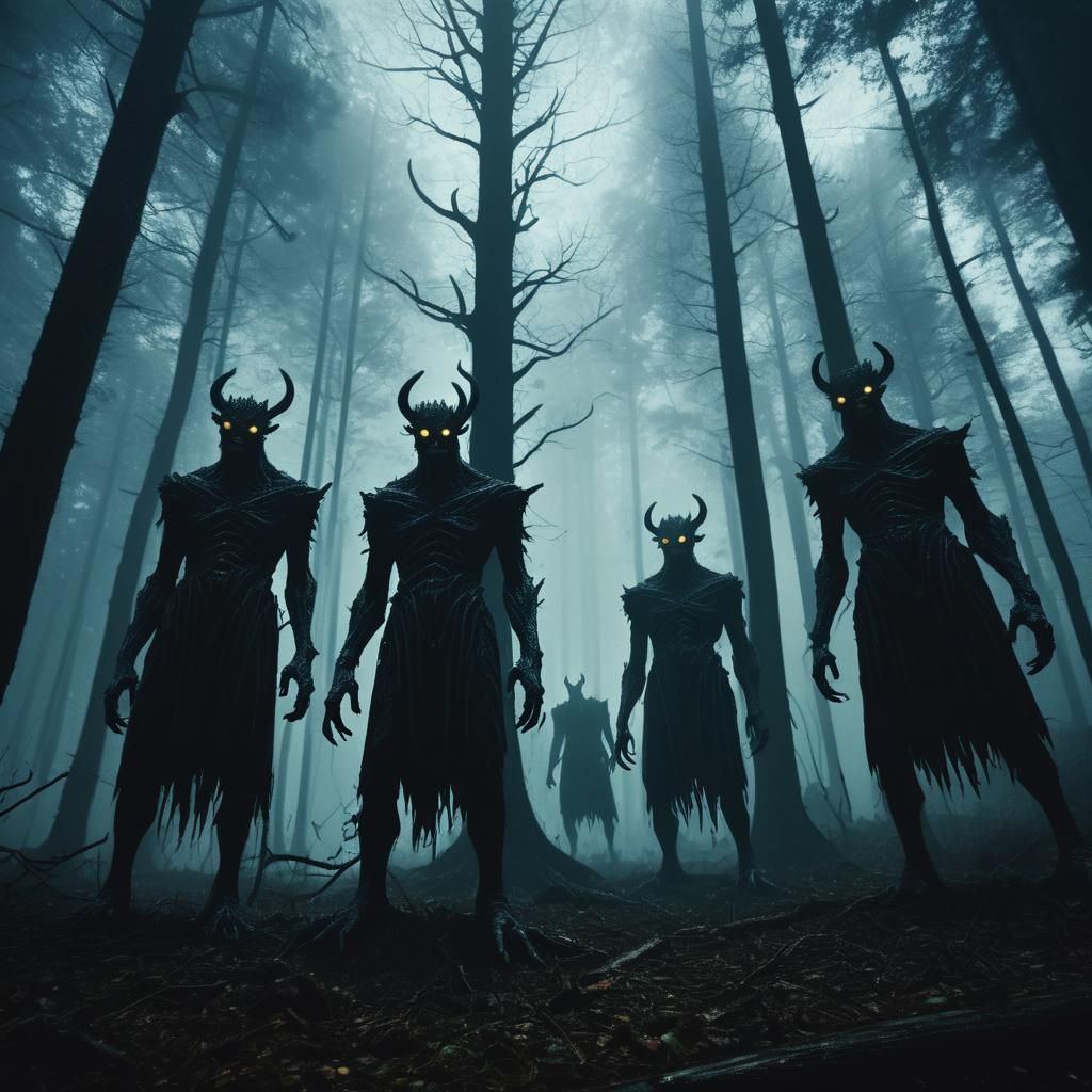 Monsters Gather in Misty Forest: Dark Fantasy Photography