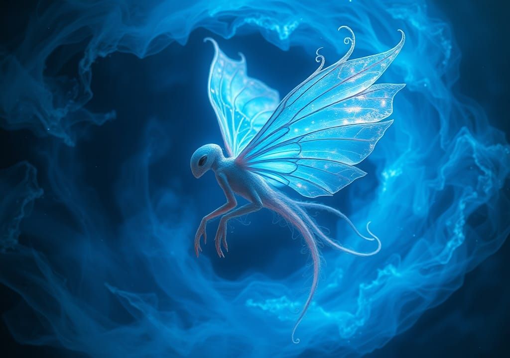 Ethereal Alien in Electric Blue Nebula