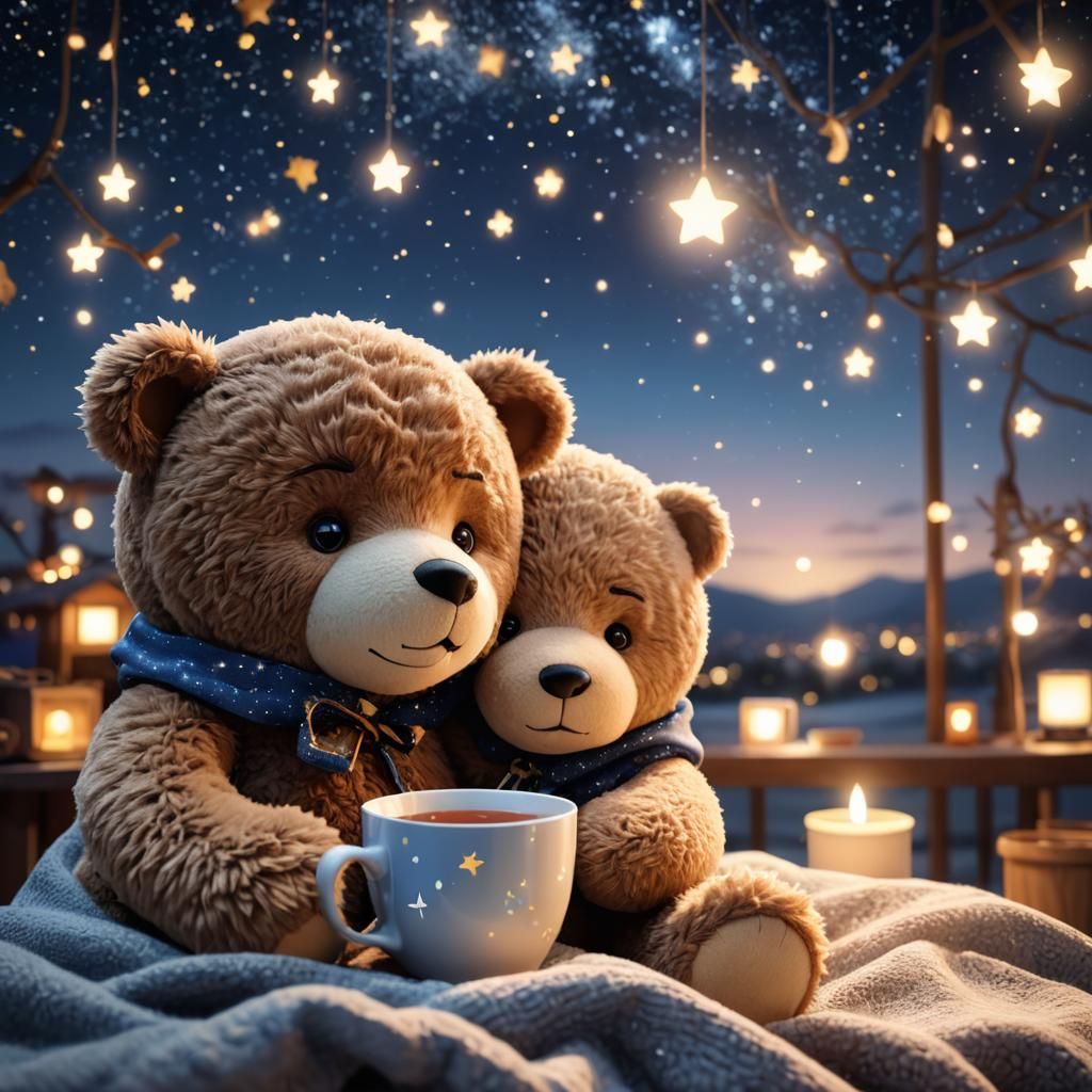 Cozy 3D Anime Portrait of Teddy Bear Hug
