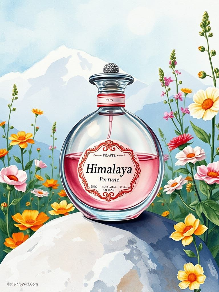 Perfume Bottle in Victorian Style with Bold Lines and Bright...