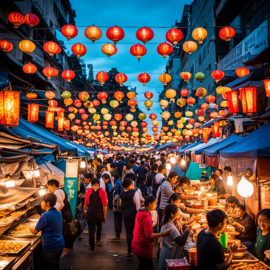 Lively Street Food Market in 3D Digital Art