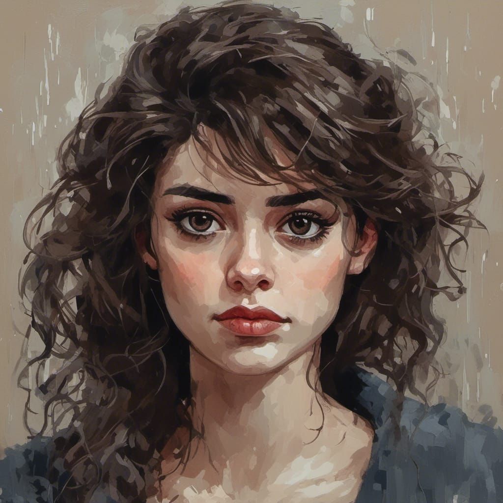 Brunette with Sad Eyes in Comic Style