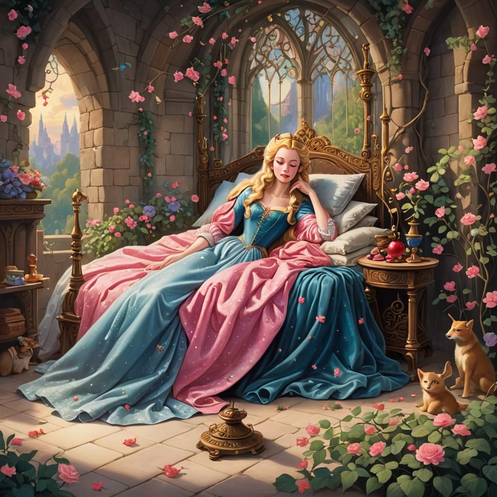 Ethereal Scene of Sleeping Beauty and the Fabled Spindle