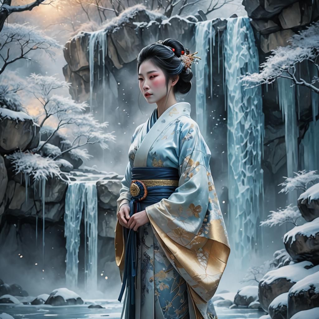 Geisha in Frozen Falls: Digital Concept Art