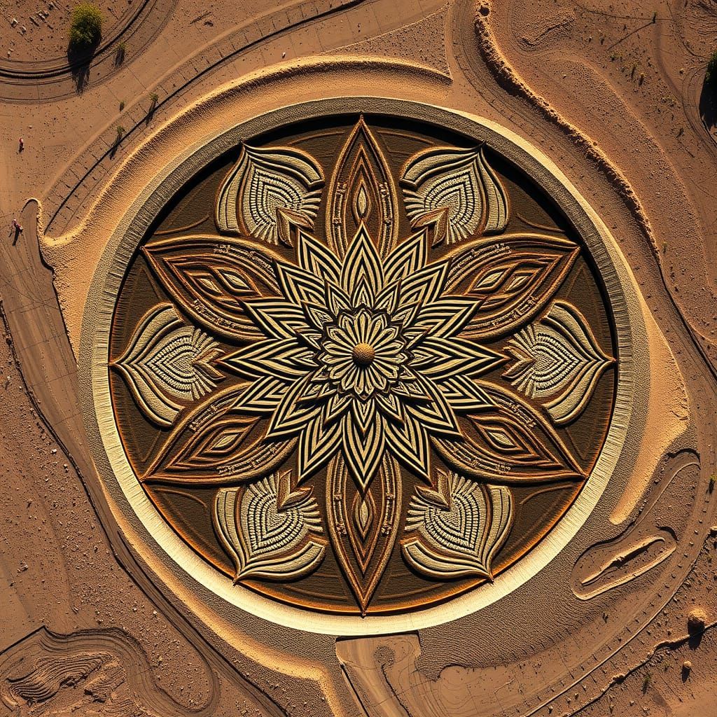 Giant Lotus Flower Geoglyph in Andes Mountains