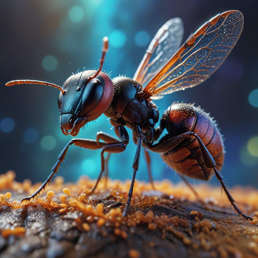 Macro Photo of an Ant with Shimmering Colors