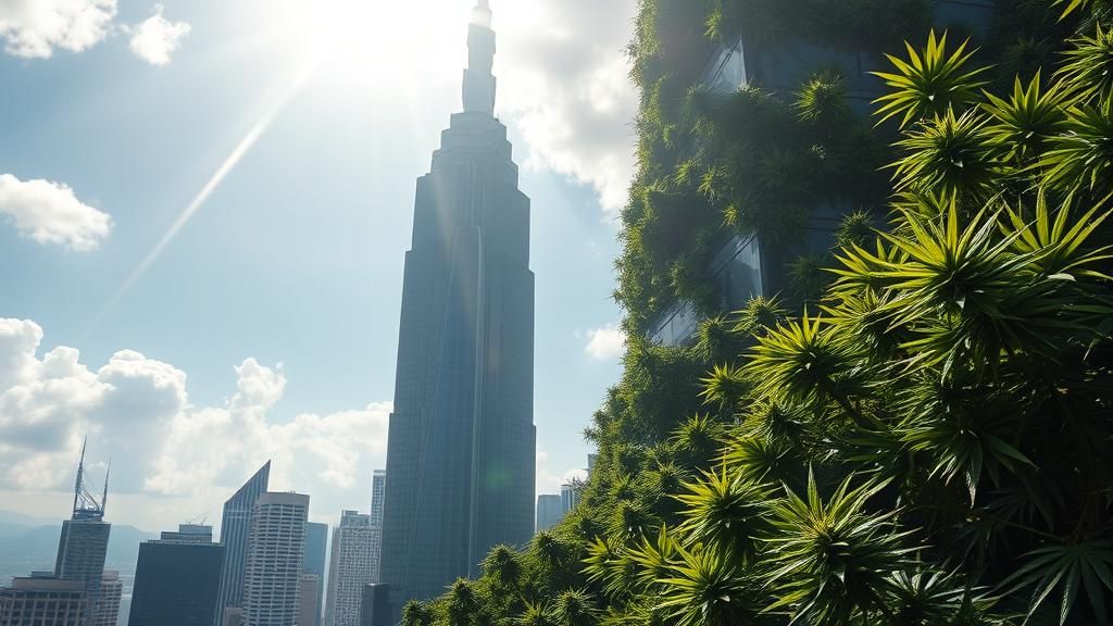 Marijuana Skyscraper in Luxury City Skyline