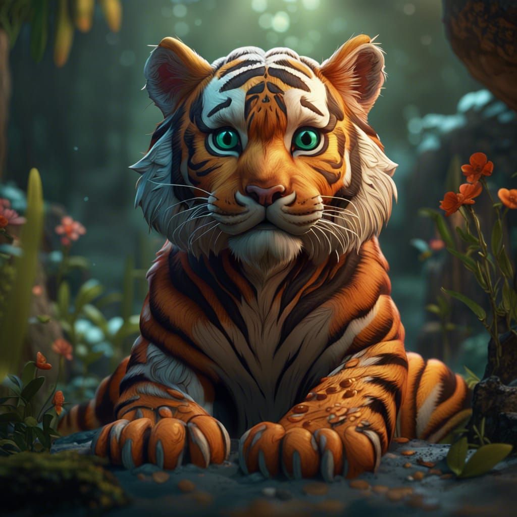 Cute Tiger in Detailed Fantasy Concept Art