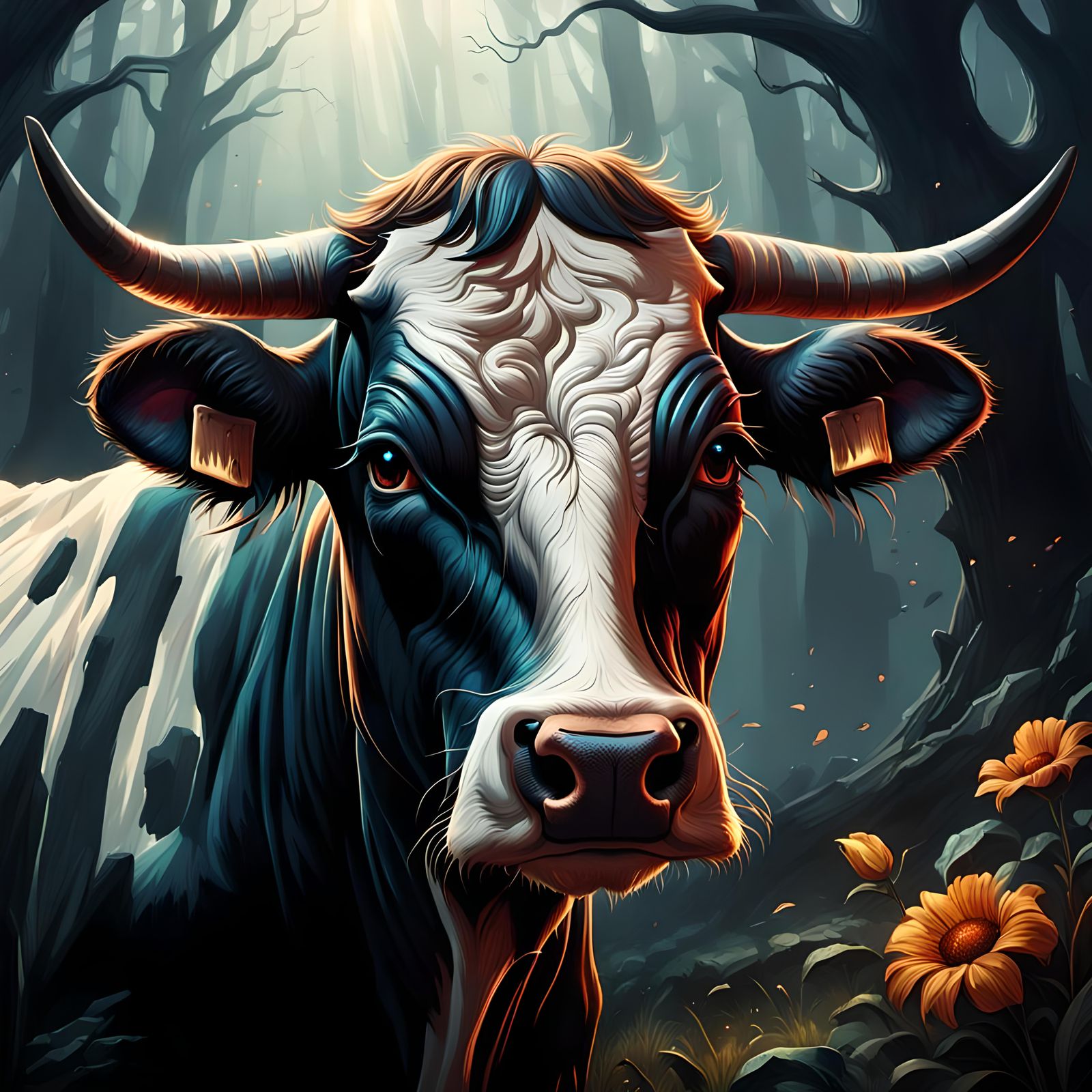 Cow Portrait in Hyperdetailed Fantasy Art Style