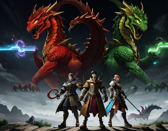 Anime-Style Dragon Confrontation on Stone Platform