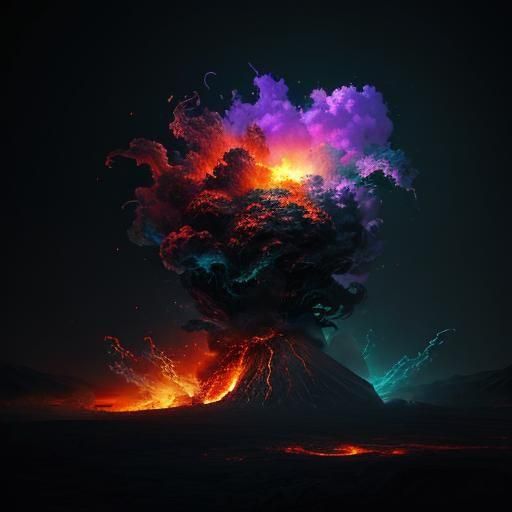 Erupting Volcano Under Starry Night Sky in Realism Style