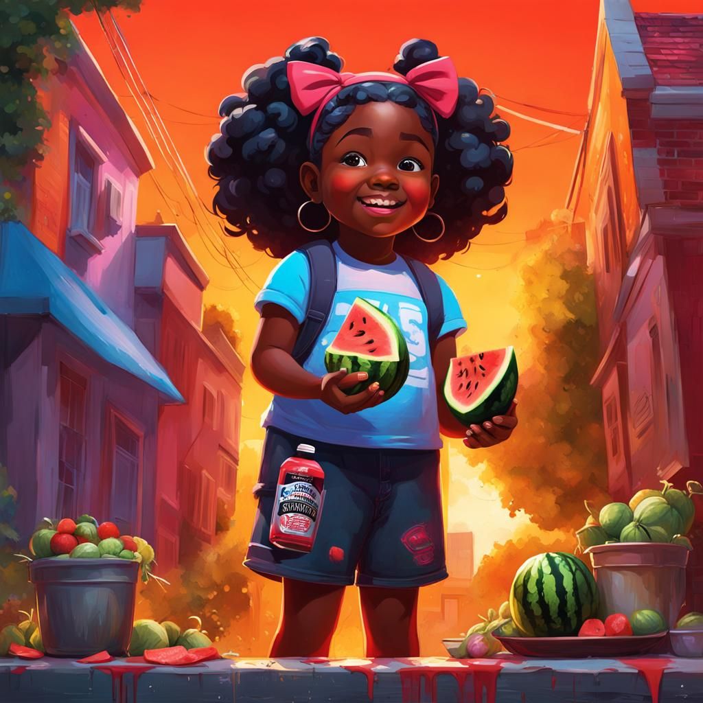 Girl with Watermelon in Graffiti Splash Art Style