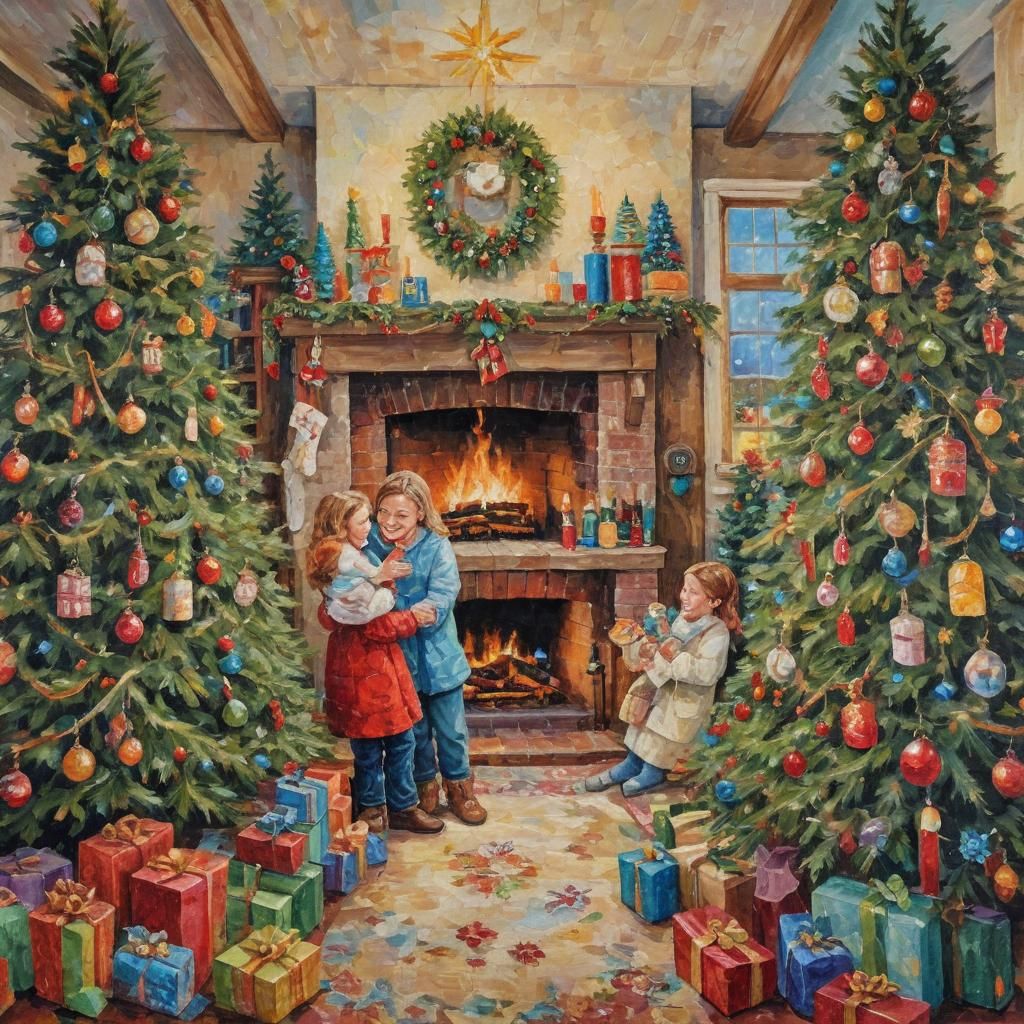 Victorian Christmas Tapestry in Impasto Style