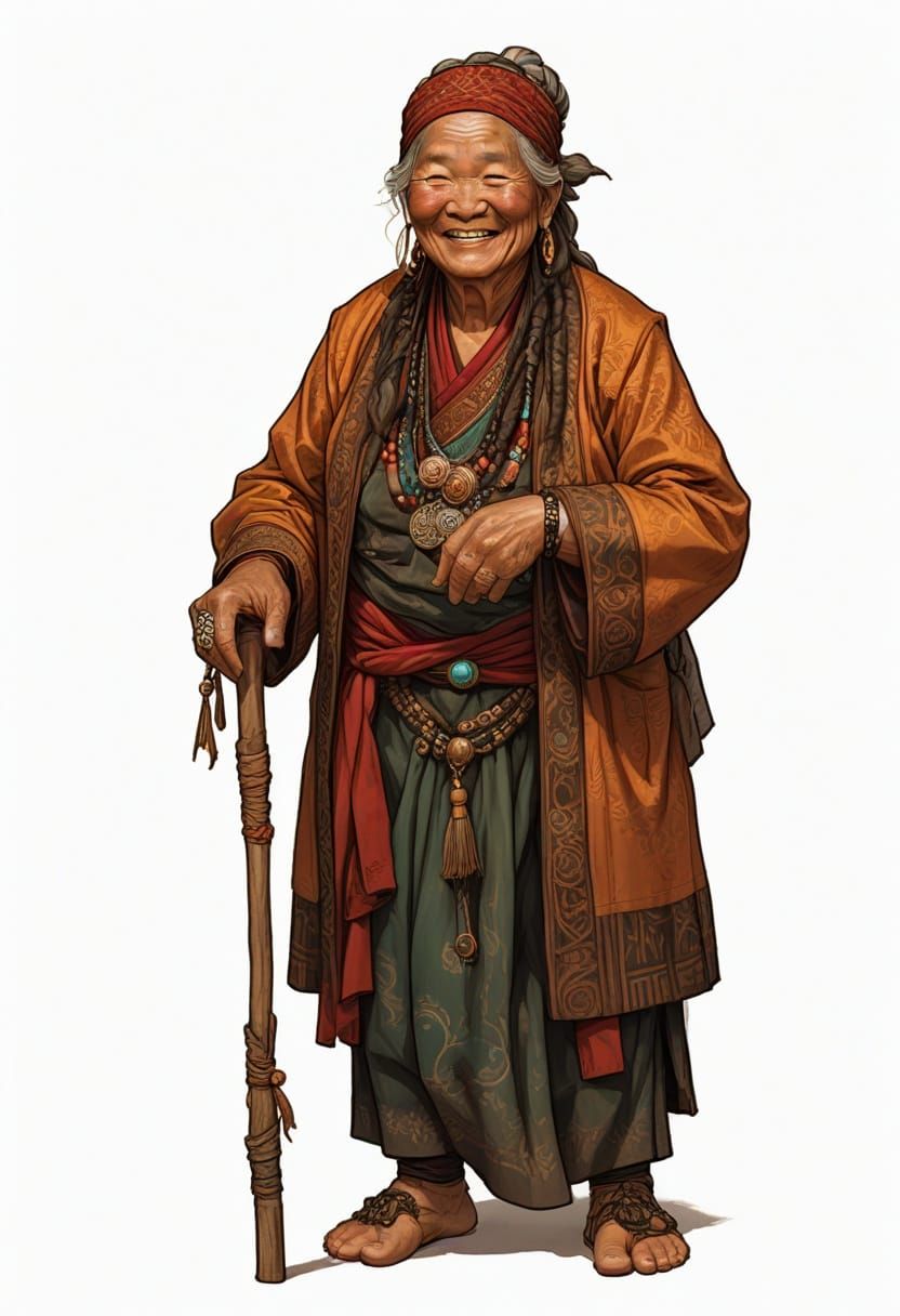 Mongolian Fantasy Grandmother in Traditional Attire