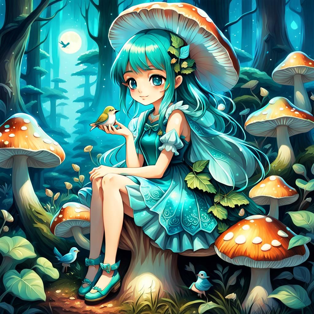 Anime Girl in Enchanted Forest: Fantasy Illustration