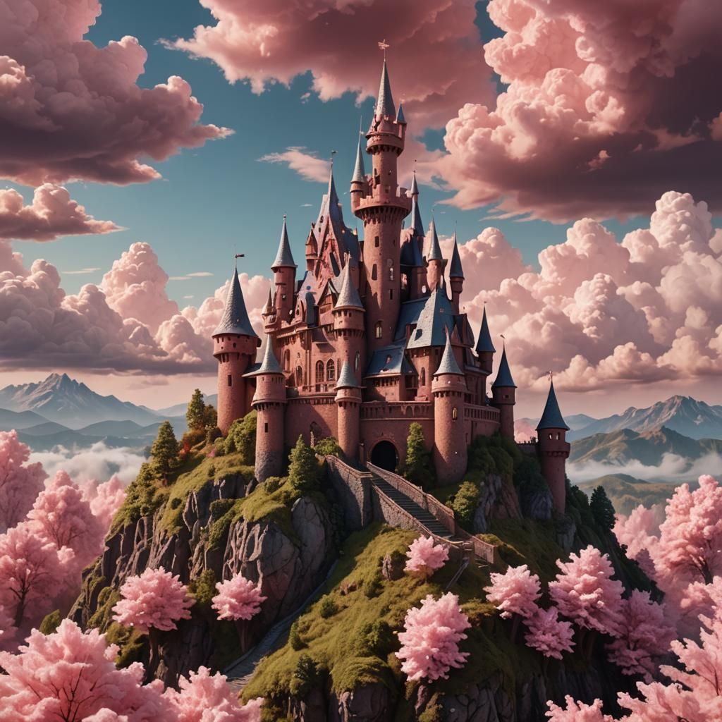 Gingerbread Castle in Pink Clouds: Digital Matte Painting