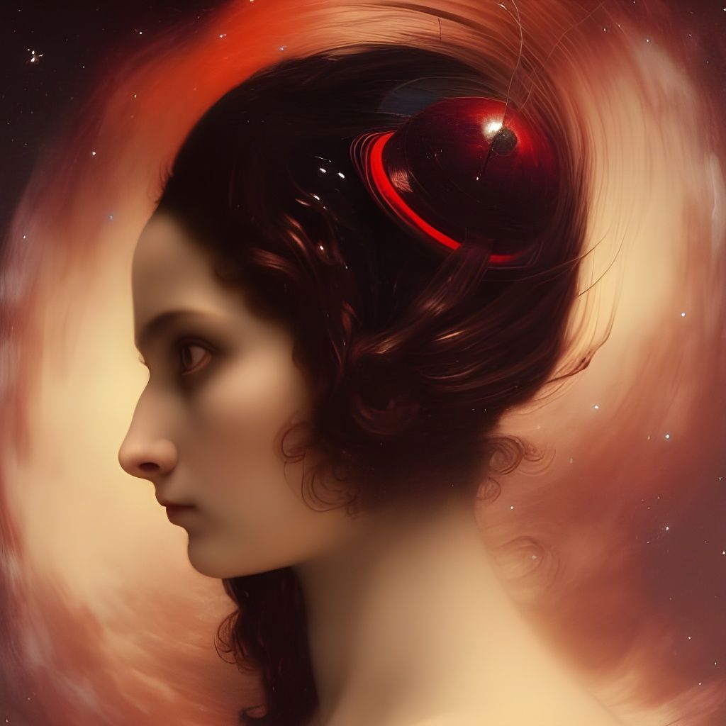 Dark-Haired Woman in Red Spacesuit: Gothic Art