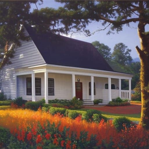 Idyllic Country House in Oil Painting Style
