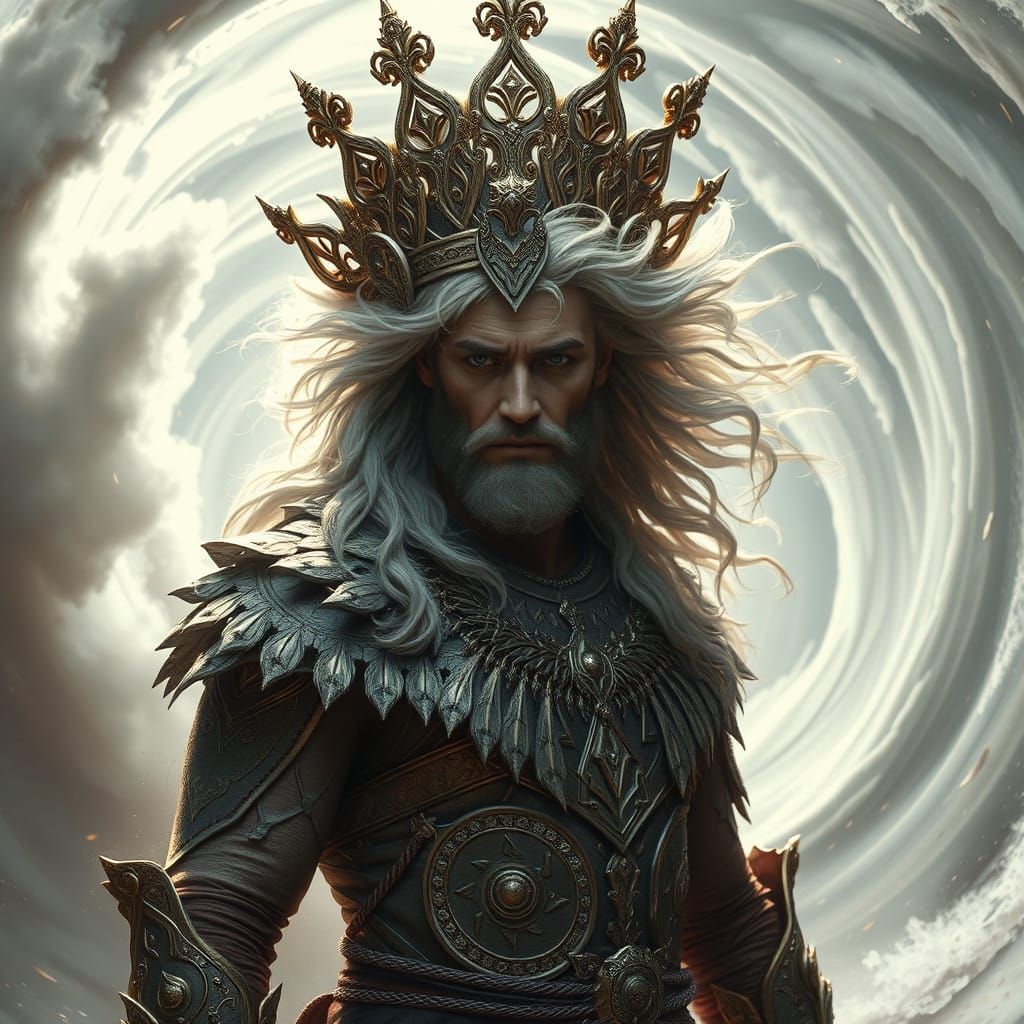 Majestic Iranian Wind God Vayu Amidst Whirlwind