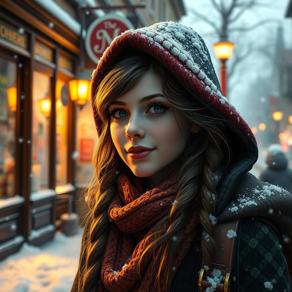 Young Slytherin Witch Enjoys Whimsical Snow Day in Colorful...