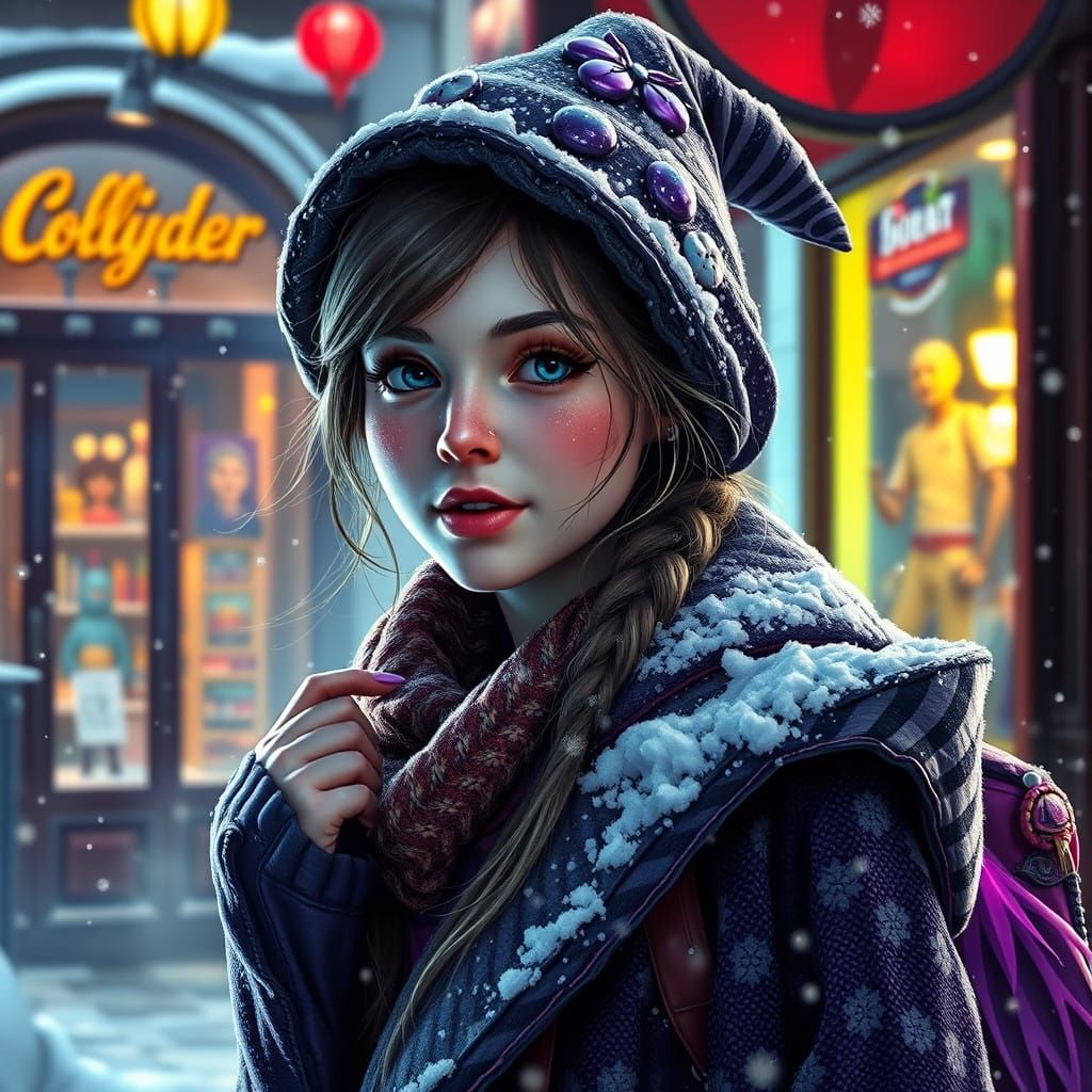 Slytherin Witch Delights in Whimsical Snowy Day Scene