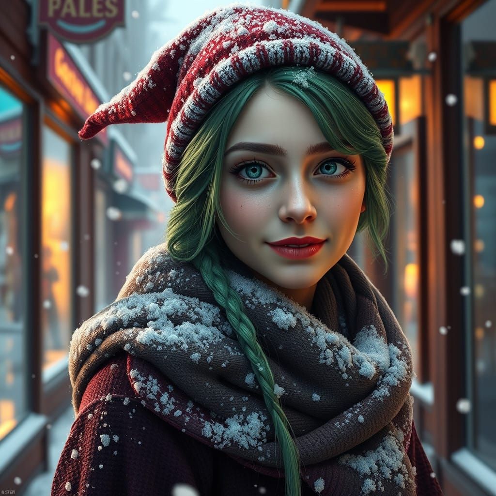 Slytherin Witch Celebrates Snowy Campus Day in Whimsical Sty...