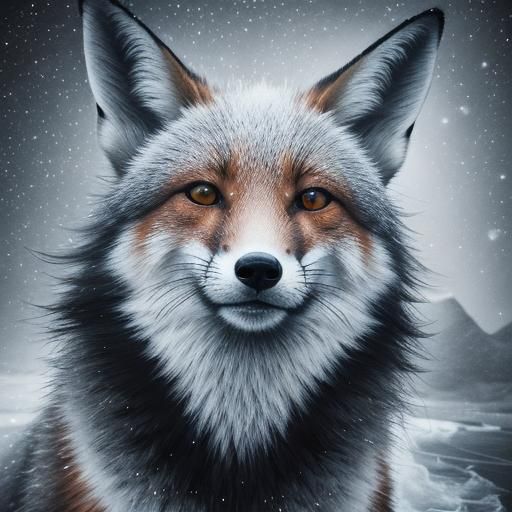 Fox Kit Gazing at Aurora: Charcoal Drawing