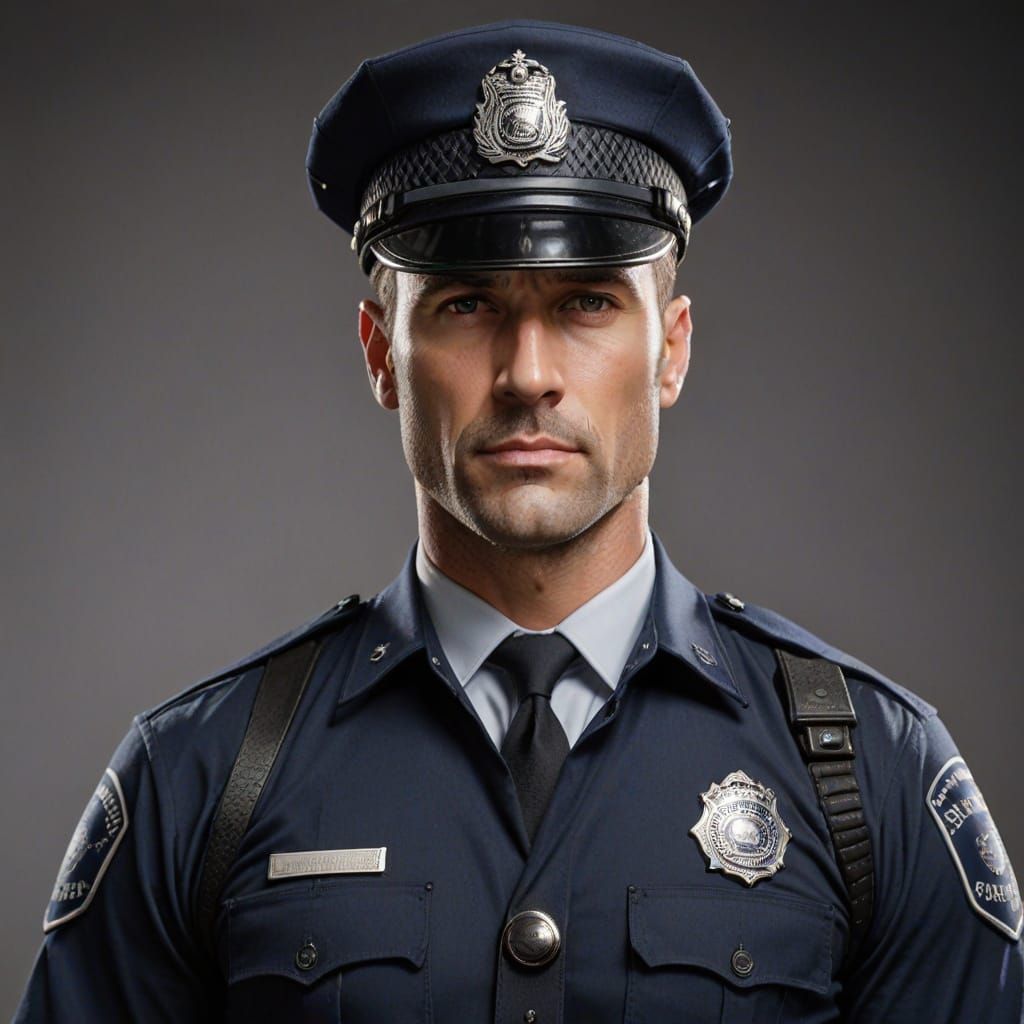 Handsome Muscular Policeman in Unbuttoned Uniform