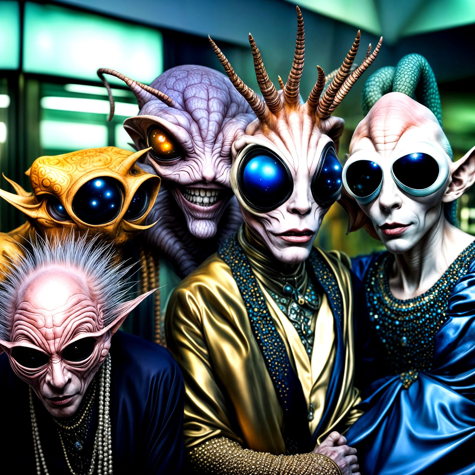 Extravagant Alien Characters in Cosmic Dreamscape