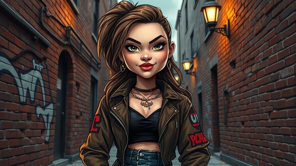 Urban Rebel with Attitude, in a Hyper-Realistic Caricature S...
