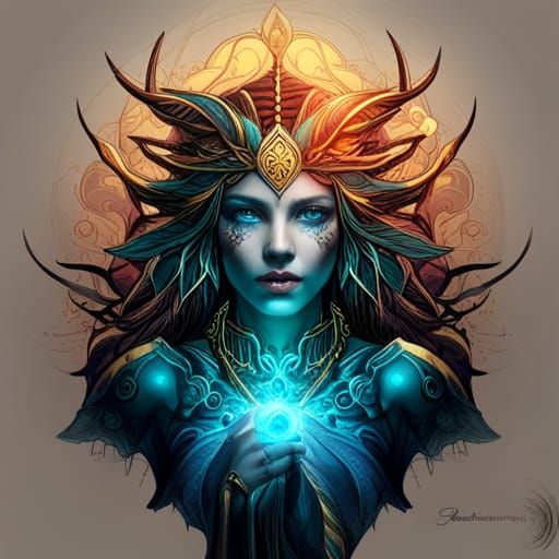 Steampunk Bioluminescent Cybernetic Aztec Queen