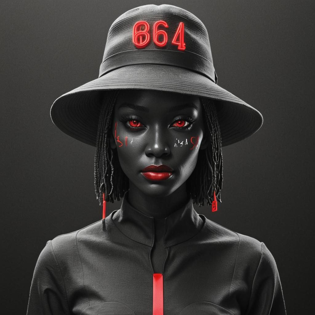 Futuristic Woman in Red Dress, Graffiti Art