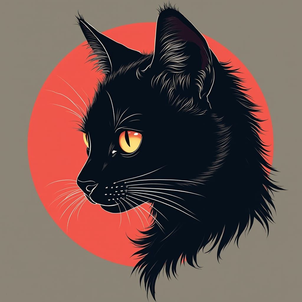 Futuristic Cat Profile with Black Hair in Space