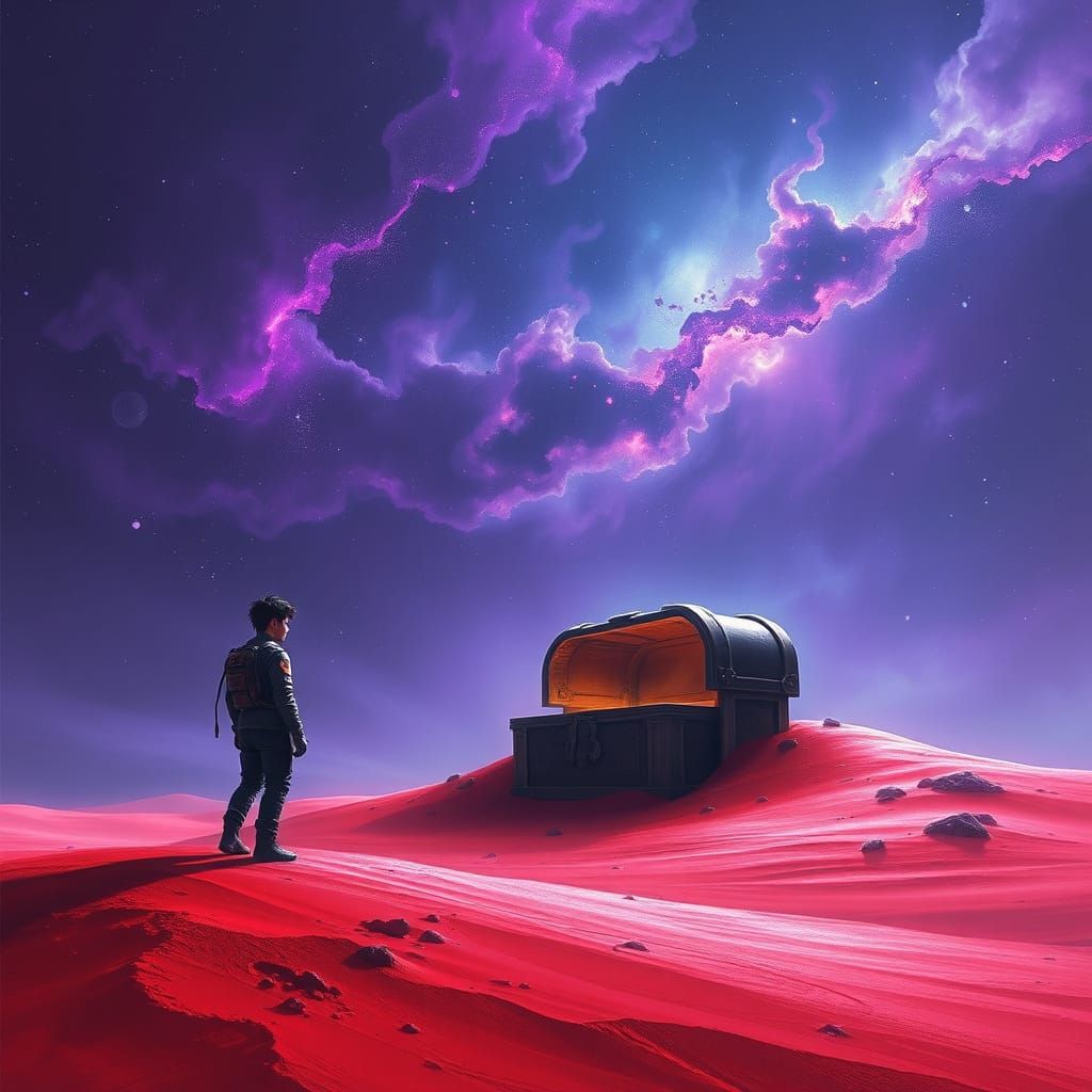 Lone Spaceman Discovering Cosmic Treasure