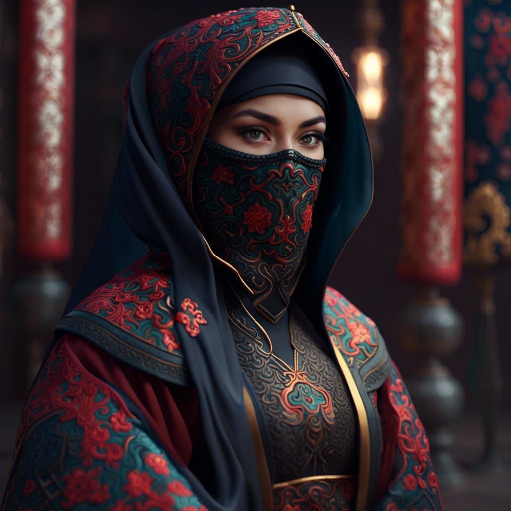 Niqabi Figure in Ornate Chinese Clothing