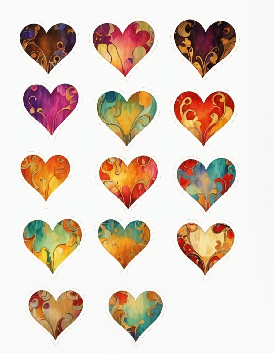 Whimsical Art Nouveau Heart Decorations in Iridescent Oil Pa...